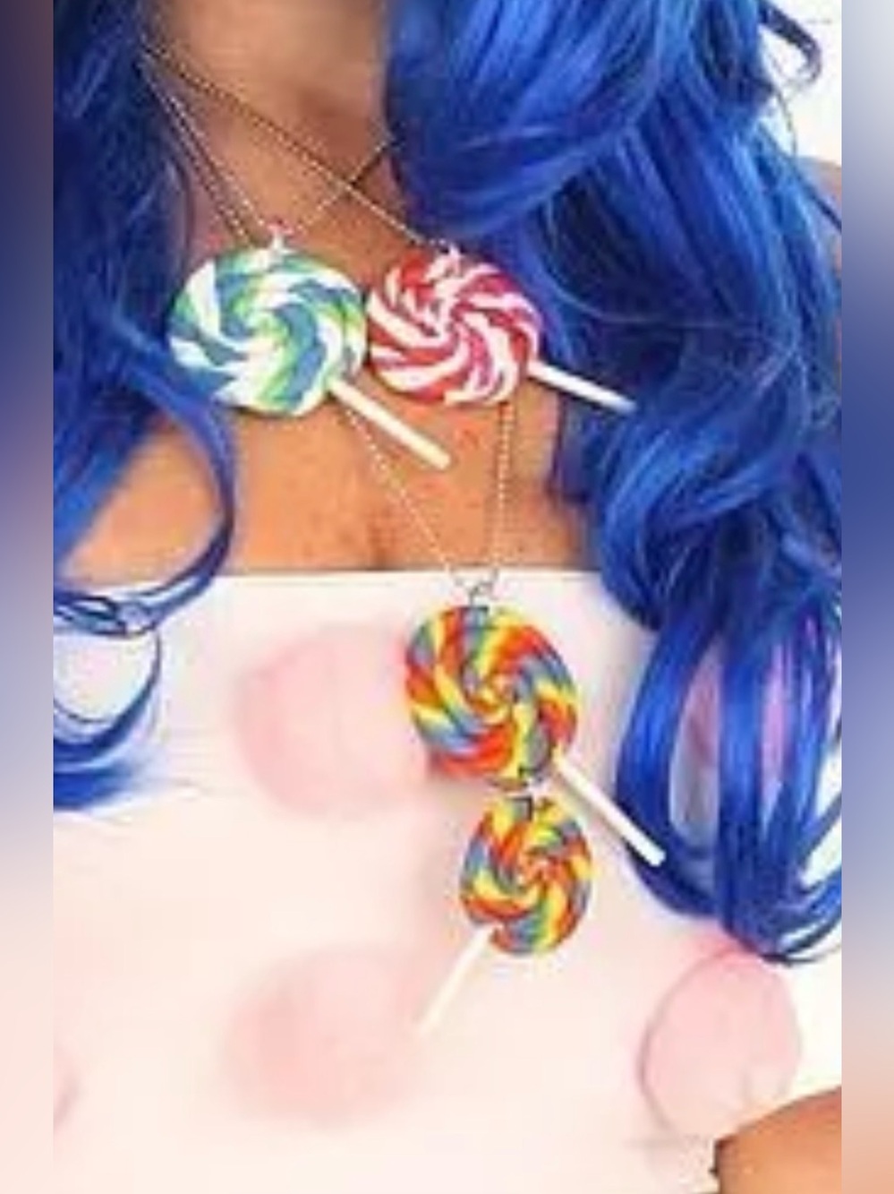 Authentic Onch Movement Blue White Swirl Giant Lollipop necklace RARE - Picture 4 of 4